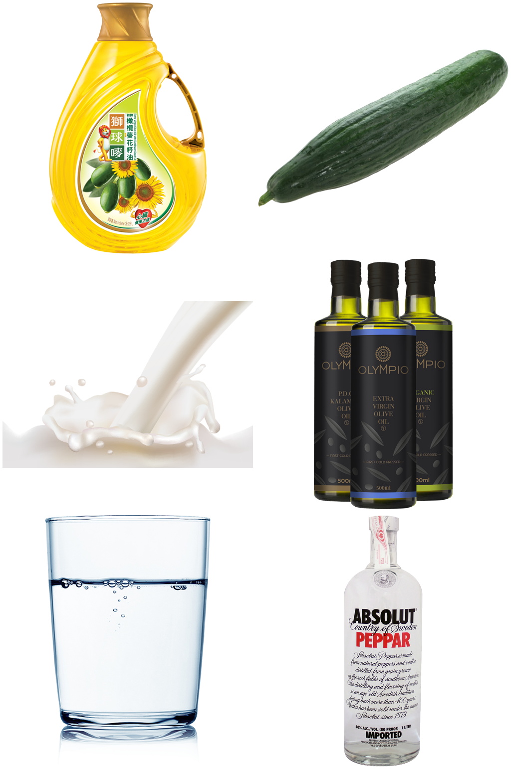 食用油黄瓜牛奶纯净水橄榄油免扣素材素材