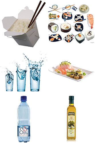 寿司合集纯净水橄榄油冰水食物免扣素材设计