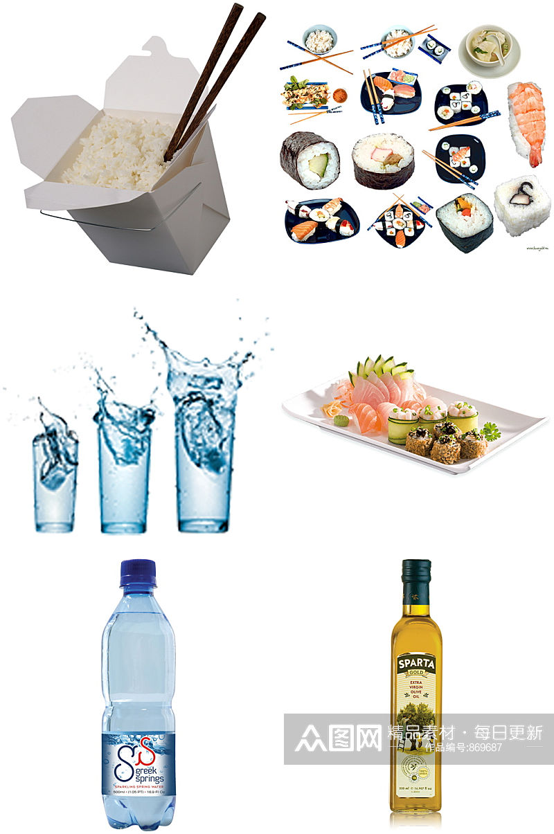 寿司合集纯净水橄榄油冰水食物免扣素材设计素材