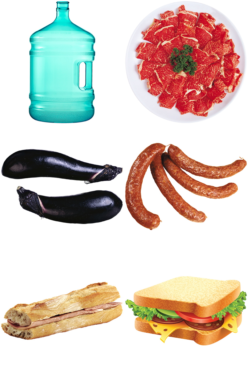 纯净水牛肉茄子香肠三明治桶免扣素材设计素材