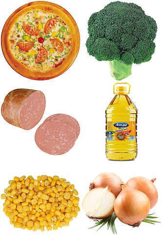 披萨花草香肠食用油洋葱玉米食物免扣素材