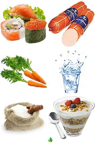 寿司香肠纯净水胡萝卜大米免扣素材设计