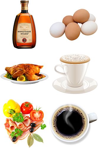 咖啡烧鸡鸡蛋酒类精美食品元素