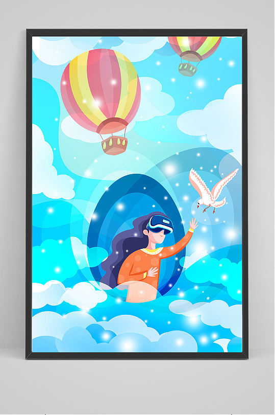 精品手绘vr眼镜插画设计-众图网