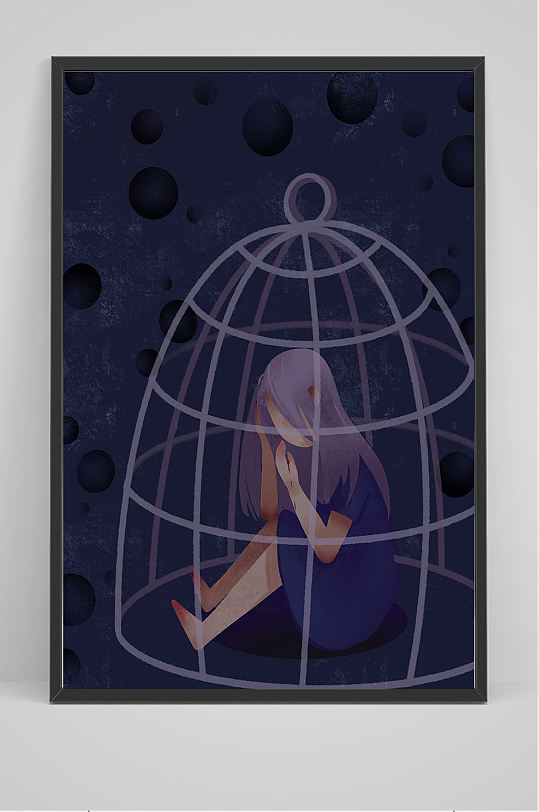 精品手绘关爱抑郁症手绘插画设计