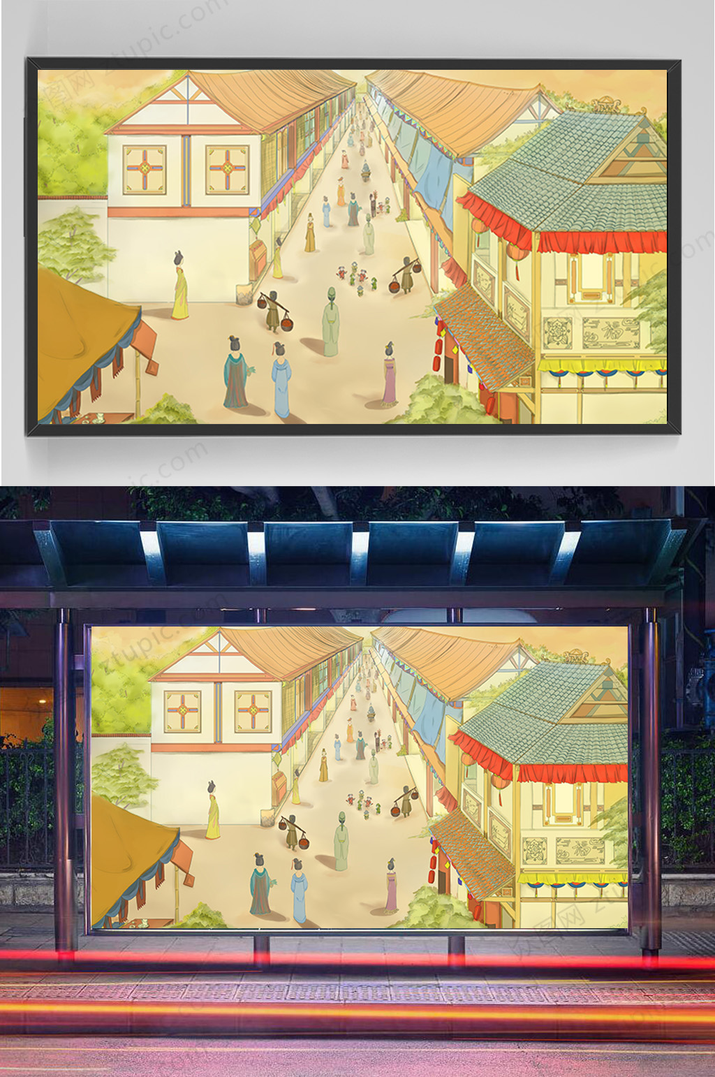 复古怀旧中国风长安街道插画设计