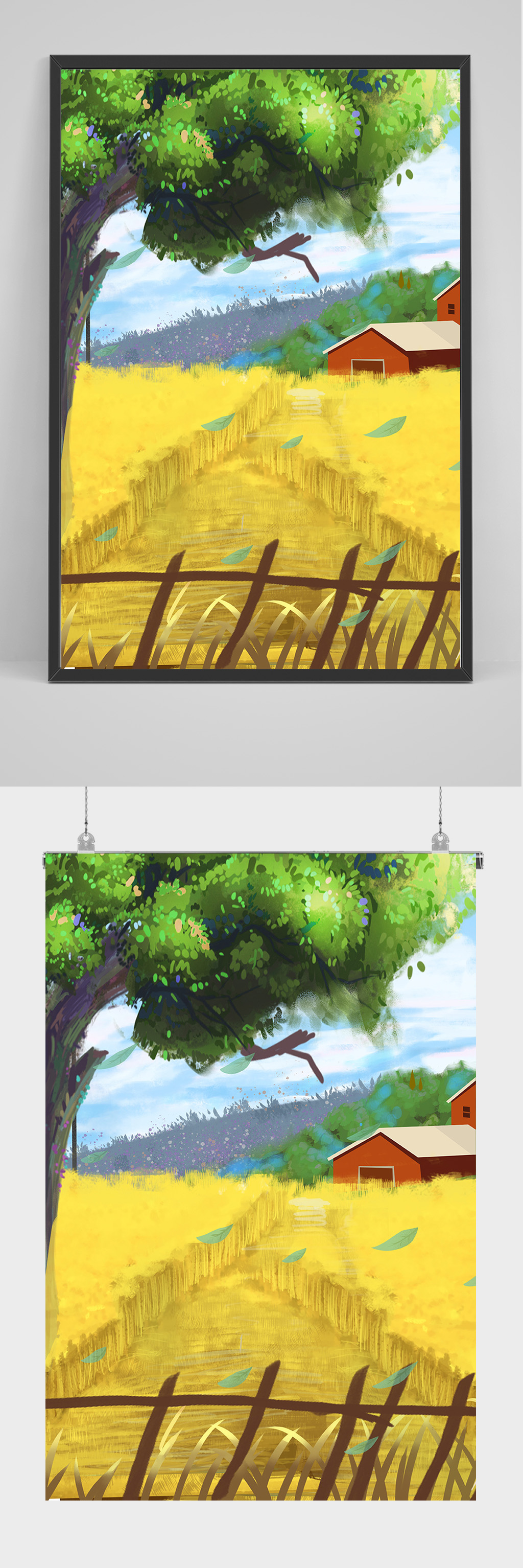 精品手绘乡间小路插画设计素材