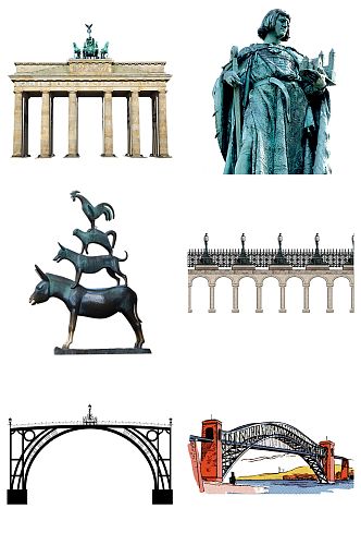 欧洲建筑雕像大桥免扣素材设计
