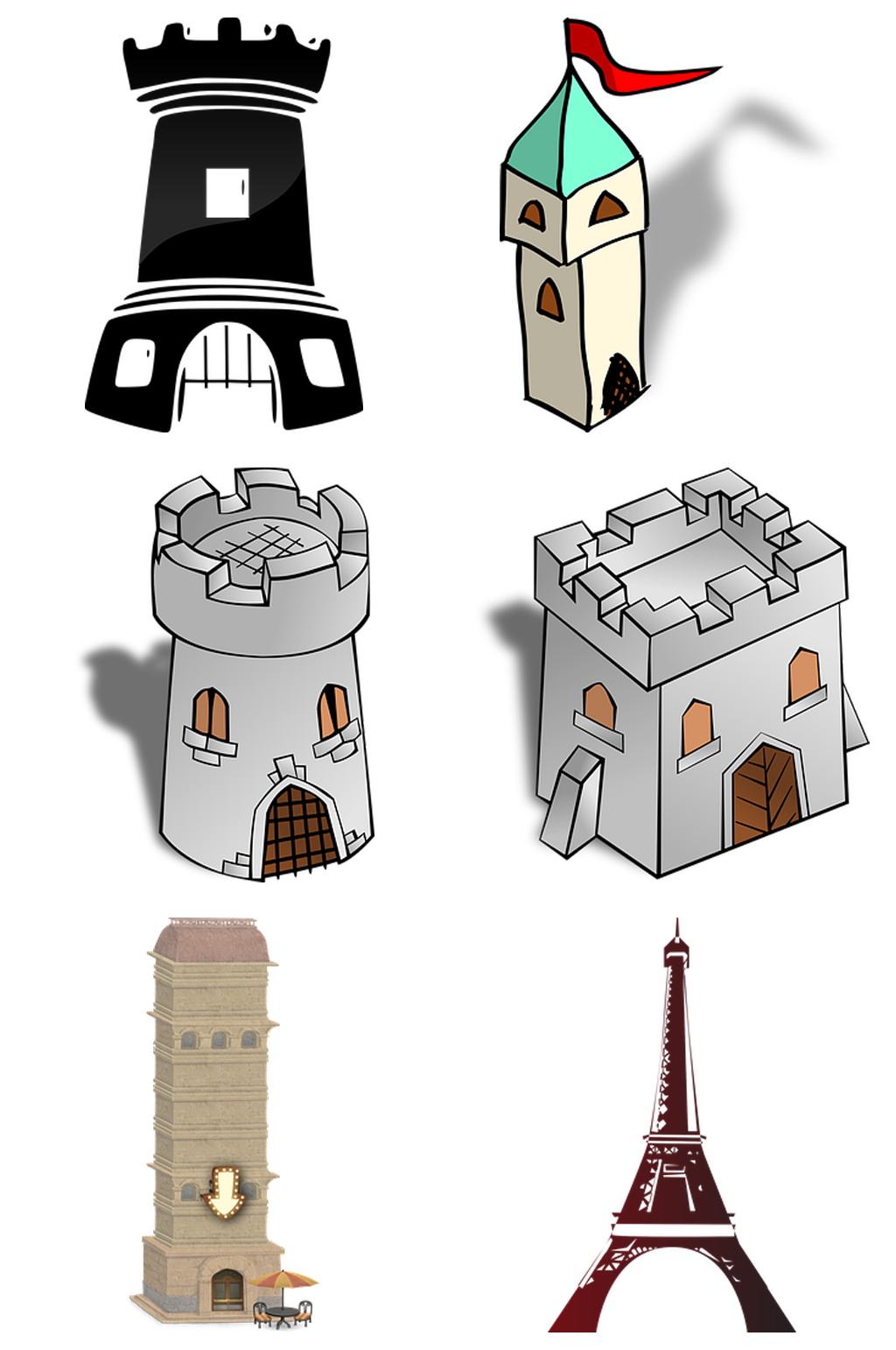 灯塔碉堡建筑埃菲尔铁塔免扣素材设计