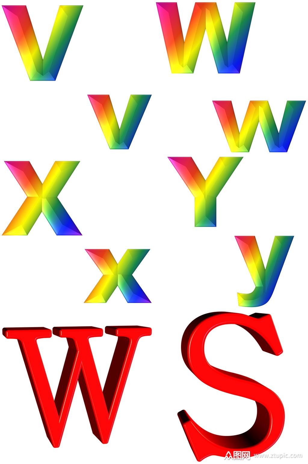 彩色渐变艺术字母素材素材