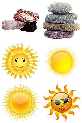 精品太阳石头免抠素材设计