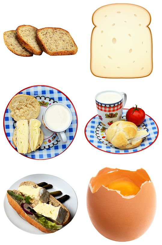 精品面包片鸡蛋牛奶番茄西红柿免扣素材设计