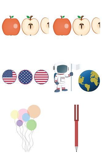 苹果宇航员圆珠笔地球免抠素材设计