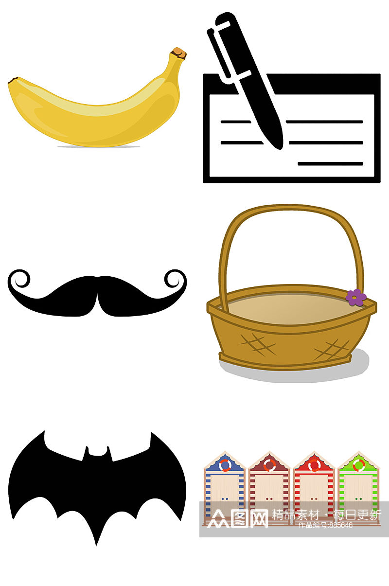香蕉胡子蝙蝠篮子记事本免抠素材设计素材