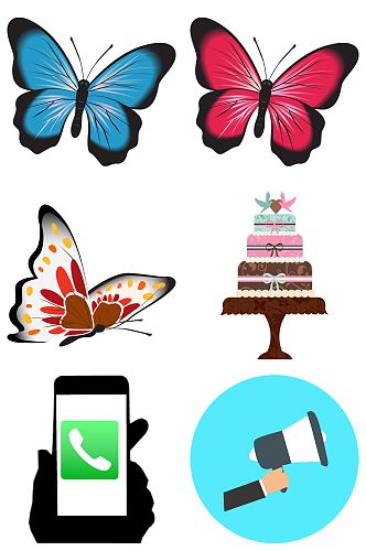 蝴蝶手机蛋糕喇叭免抠素材设计