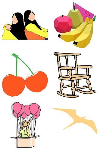香蕉苹果梨樱桃热气球椅子免扣素材设计