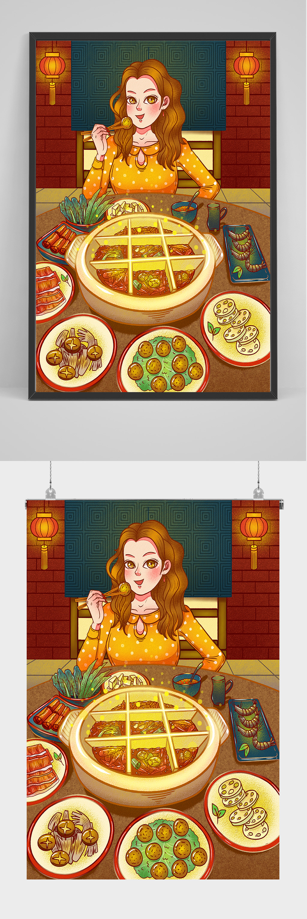 精品美女火锅插画设计素材
