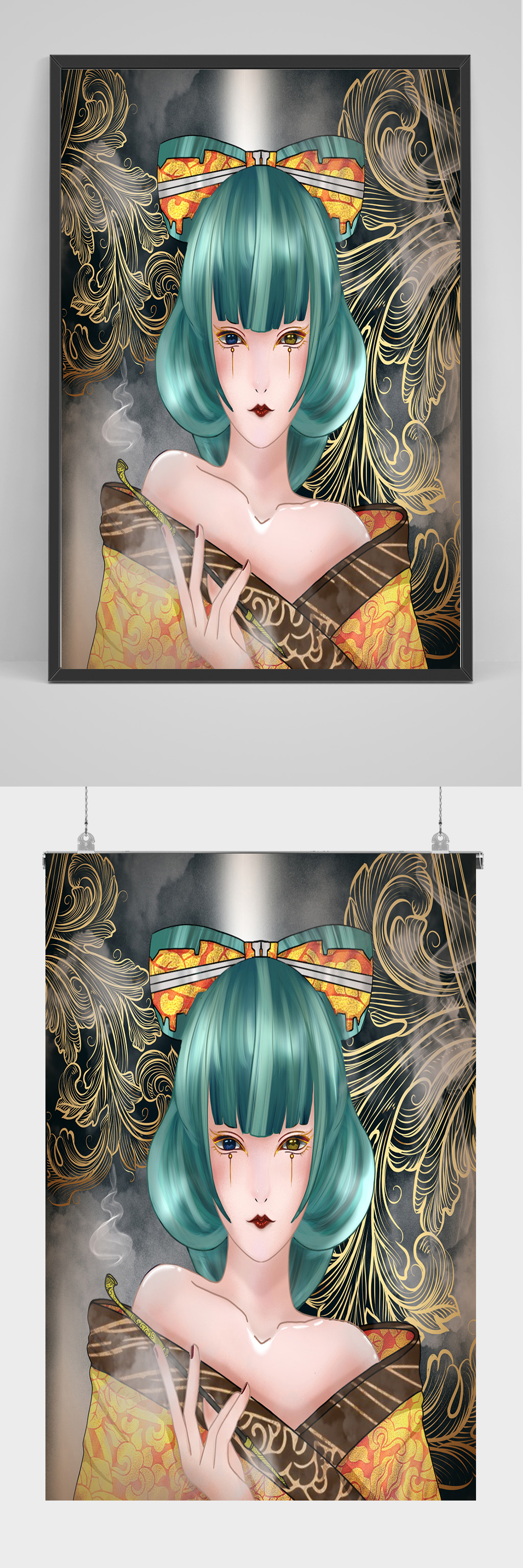 精品手绘国潮美女插画设计素材