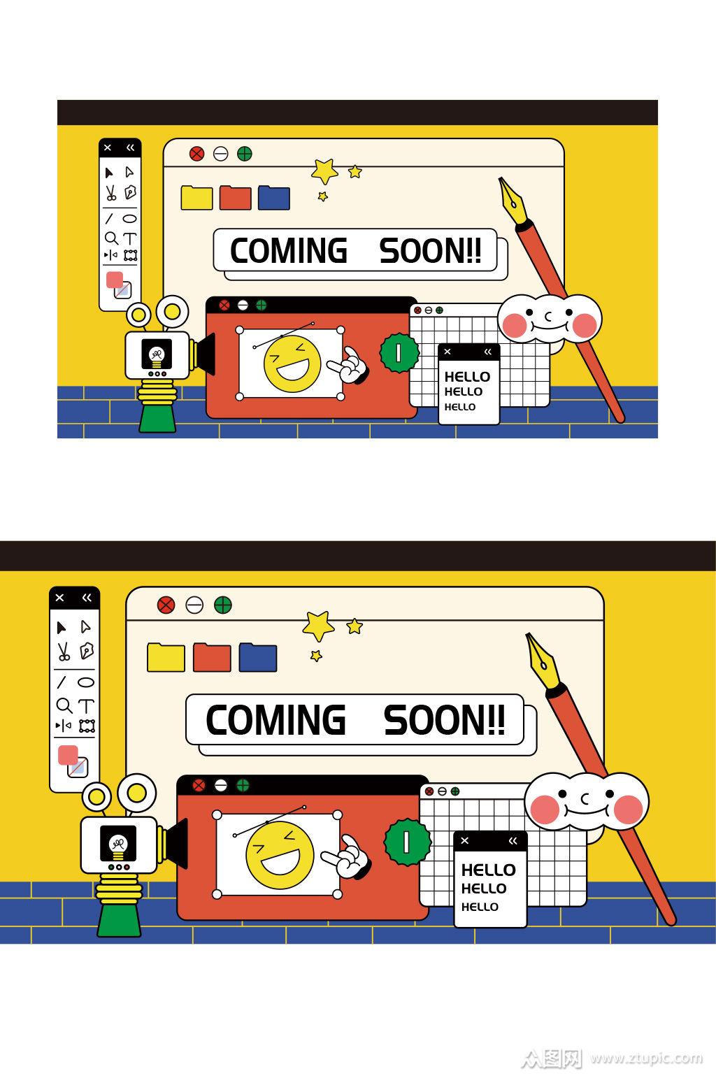 精品手绘卡通设计界面插画设计