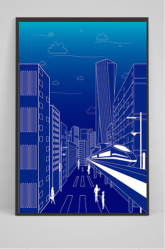 蓝色科技城市建筑插画设计
