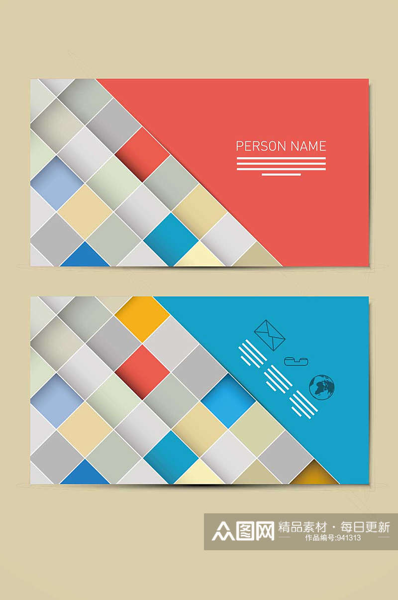 精品色块拼接名片会员卡模板设计素材
