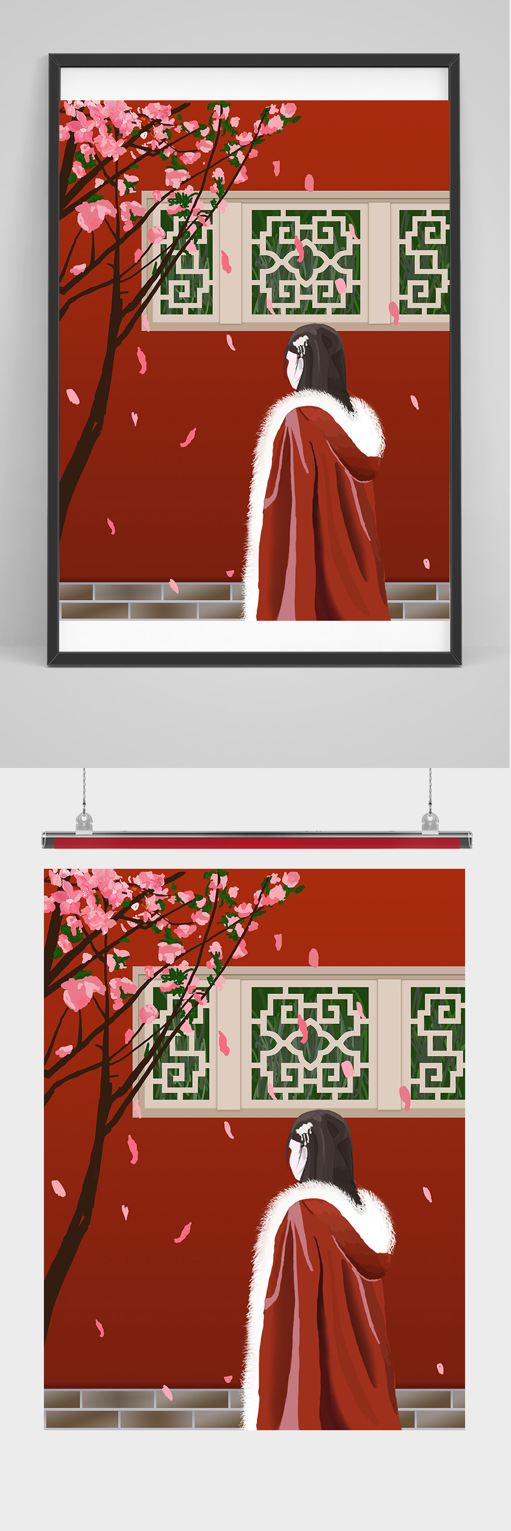 极品冬季披着长袍的美女插画设计素材