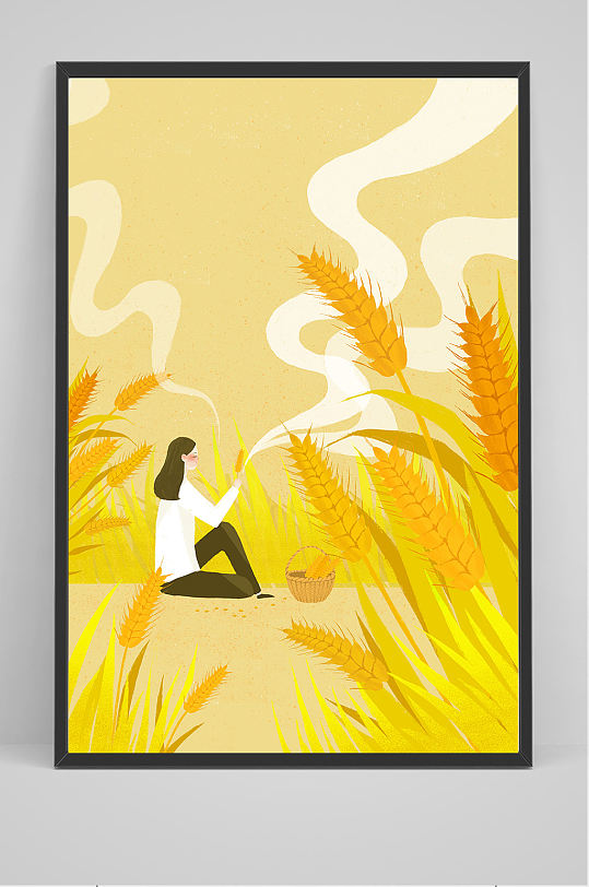女子坐在玉米地里吃玉米插画设计