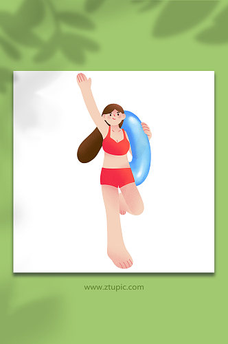 夏日运动元素女孩游泳圈插画