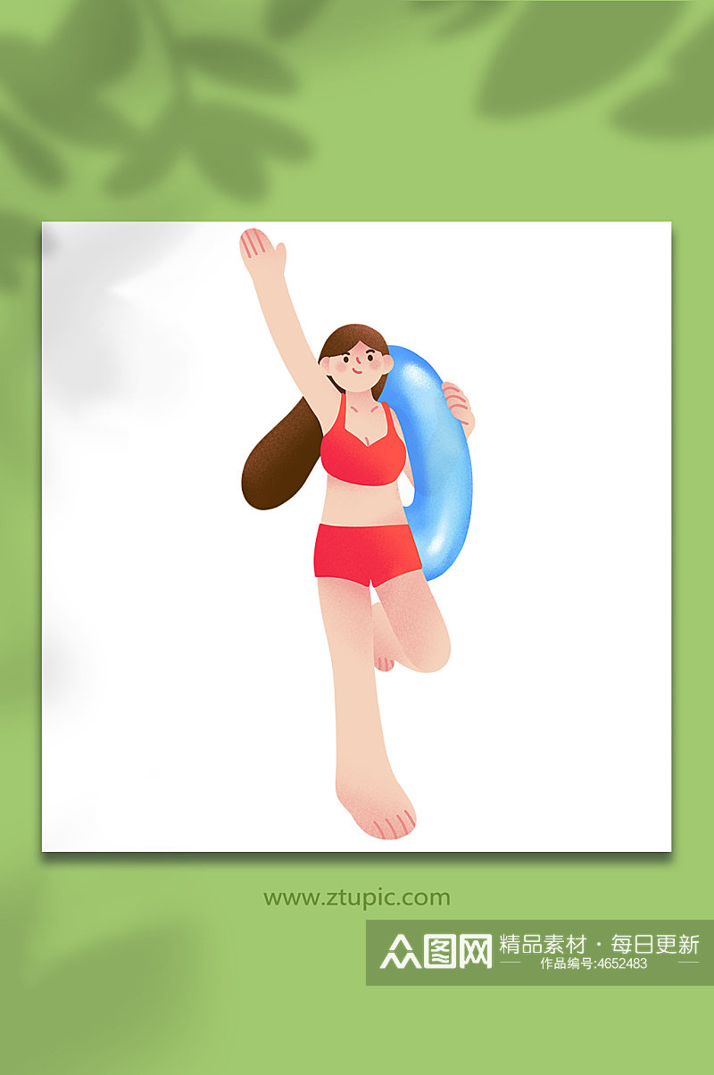 夏日运动元素女孩游泳圈插画素材