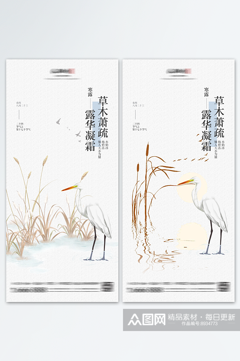 寒露白露简约节气插画海报素材