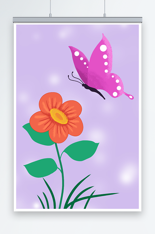 手绘鲜花与蝴蝶元素插画