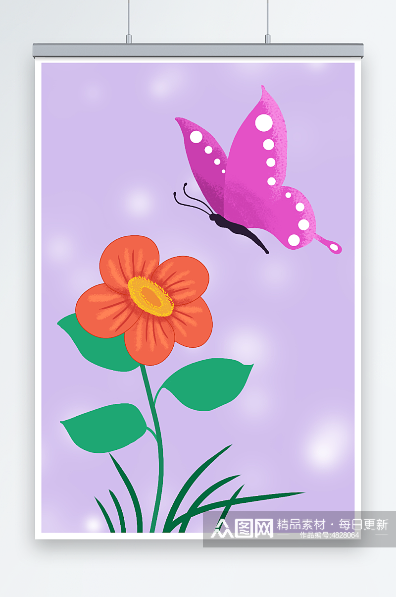 手绘鲜花与蝴蝶元素插画素材