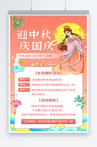 创意迎中秋庆国庆双节营销活动海报