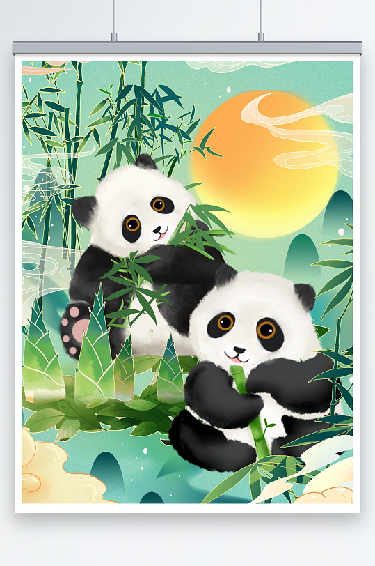 中国风唯美熊猫节插画海报