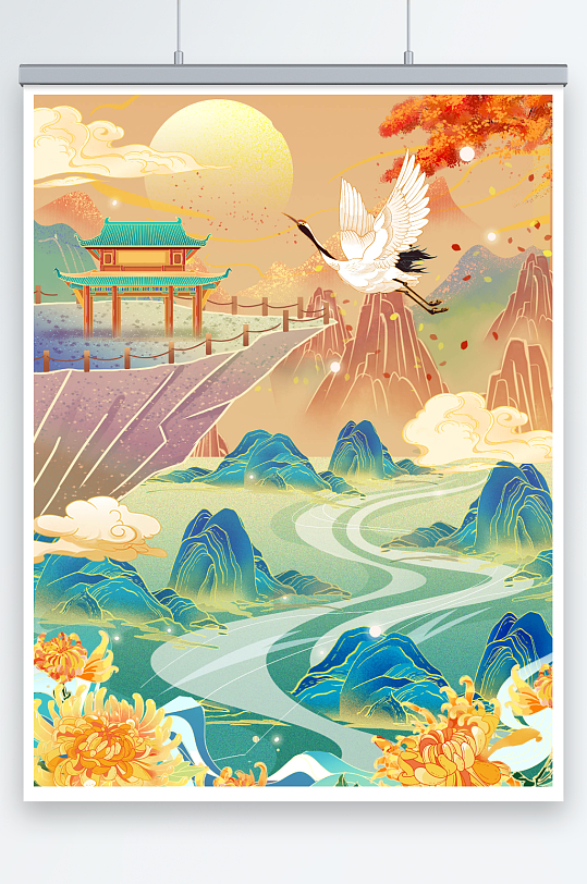 国潮中国风唯美重阳节插画-众图网