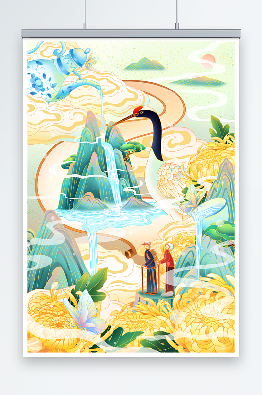 国风国潮重阳节插画-众图网