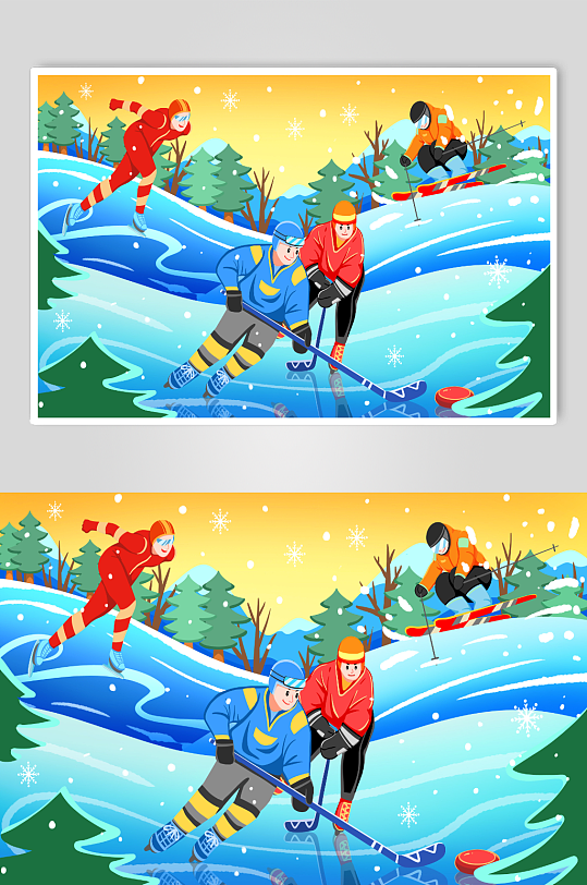 冬季运动滑雪滑冰冰壶插画