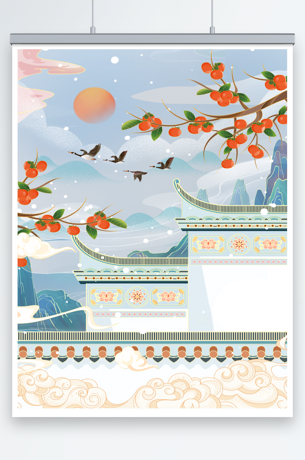 中国风唯美24节气立冬冬天插画素材