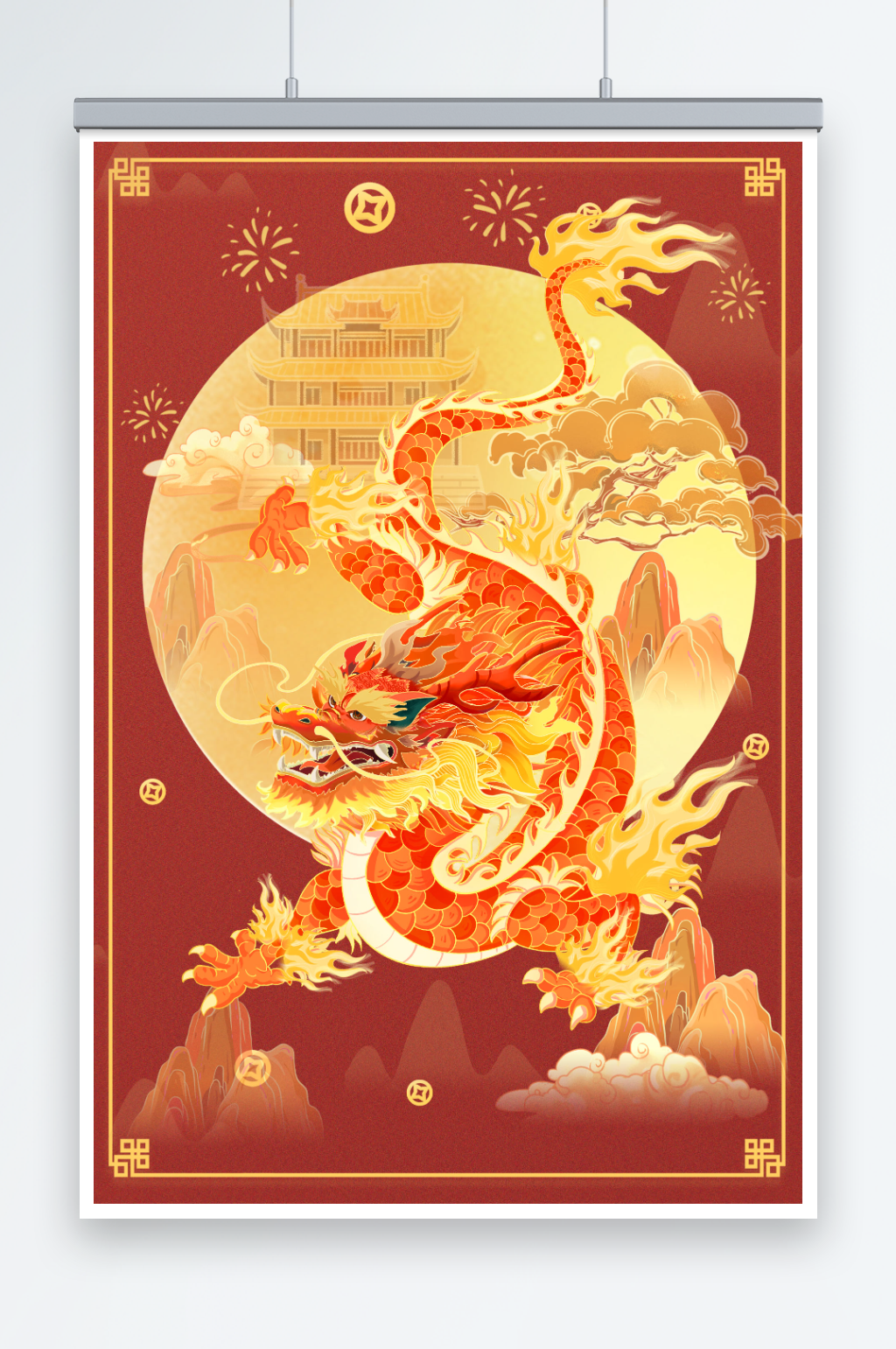 唯美2024龙年新年中国风国潮插画素材