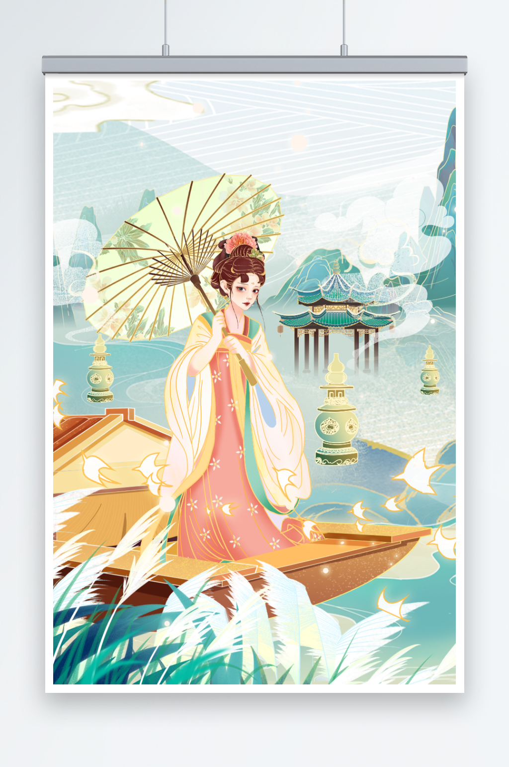 中国风国潮清明古风美女插画素材