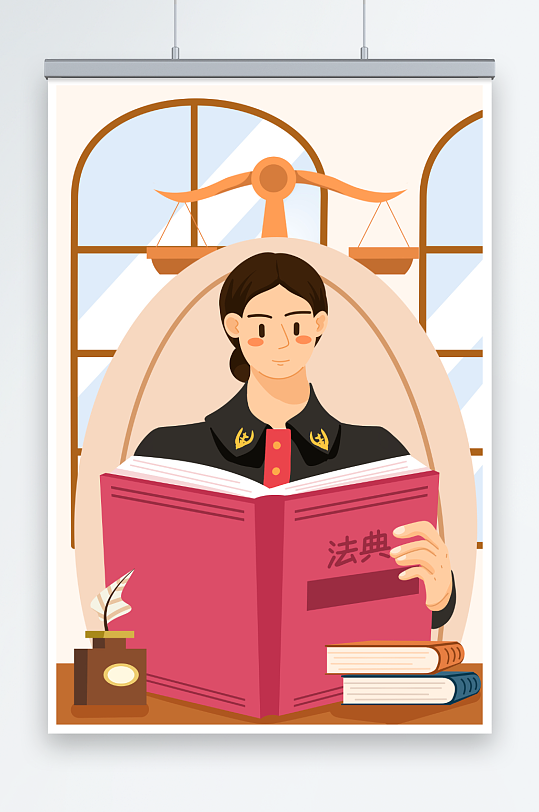 法制宣传日宪法日法官宣传插画-众图网