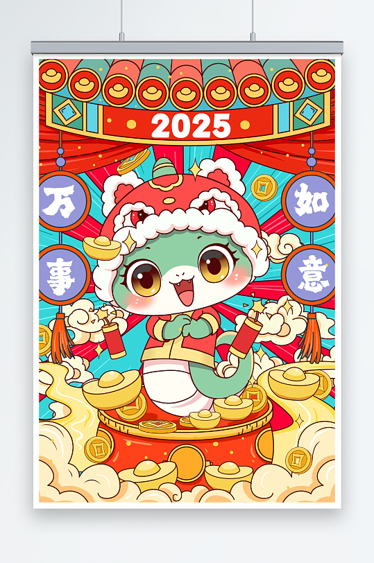 春节蛇年IP新年过年卡通插画