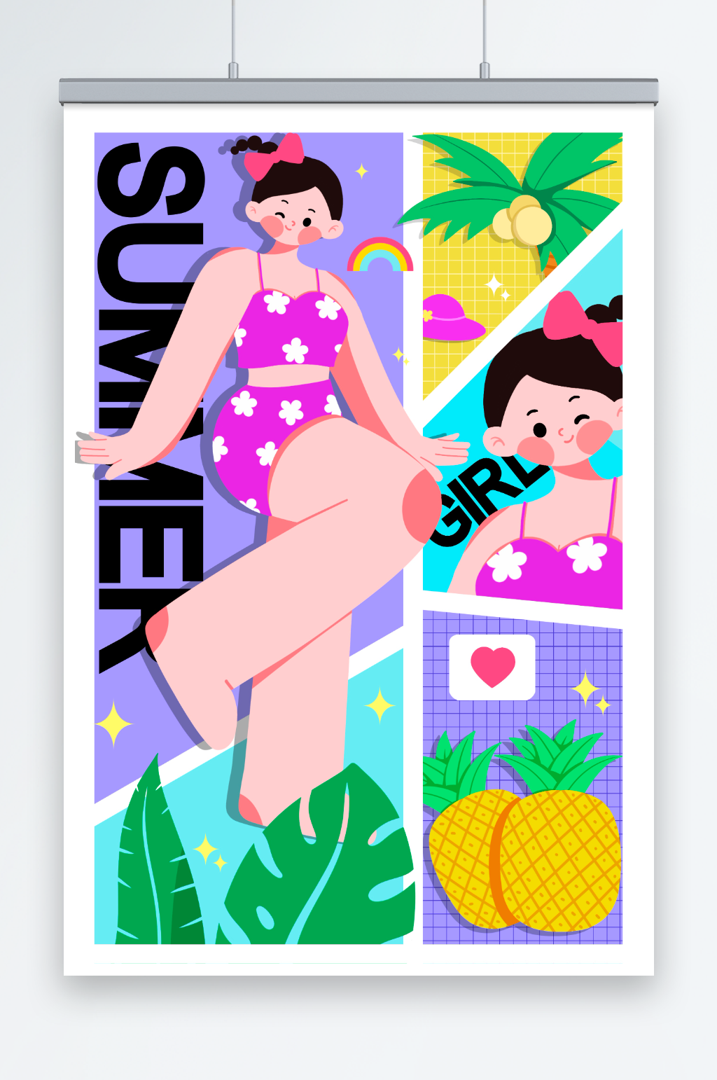 可爱泳装女孩插画素材
