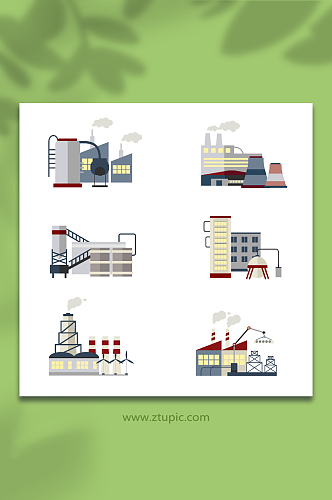 扁平风格复古感工业化工厂建筑元素插画