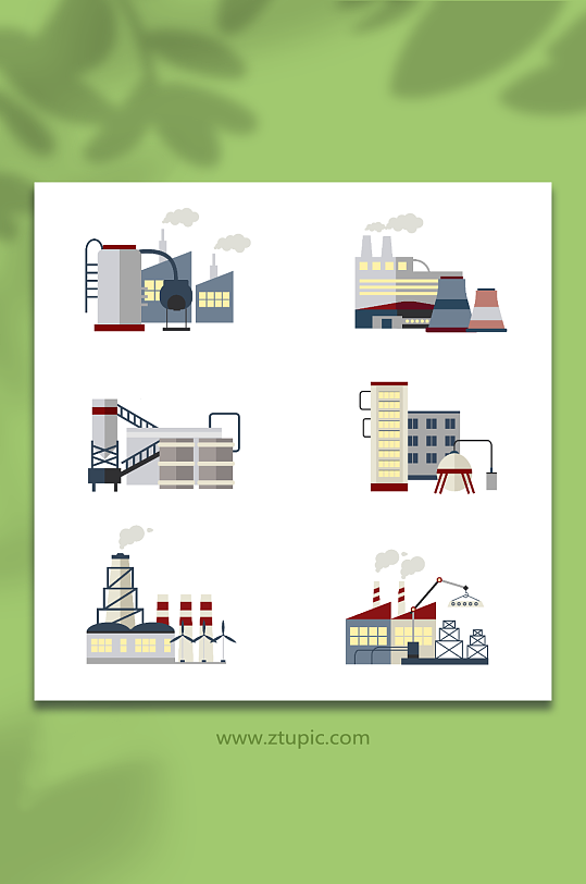 扁平风格复古感工业化工厂建筑元素插画