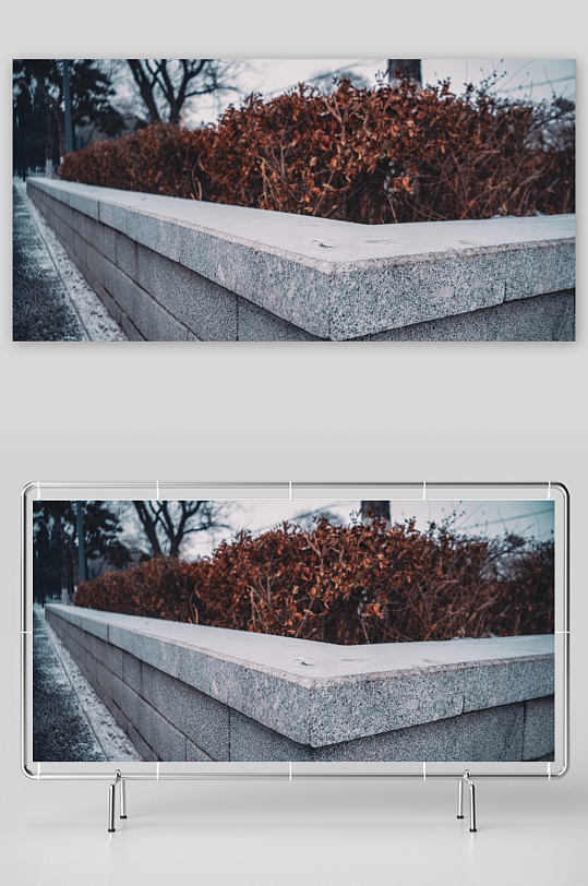 冬日花坛石板的美丽景色-众图网