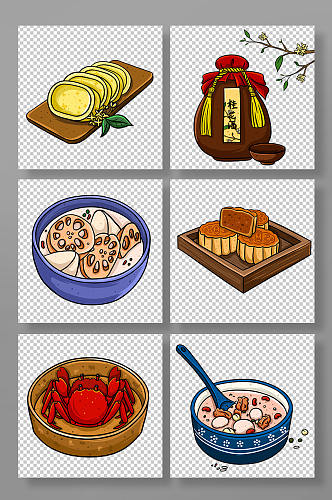 国潮风生动写实秋季传统美食月饼元素插画