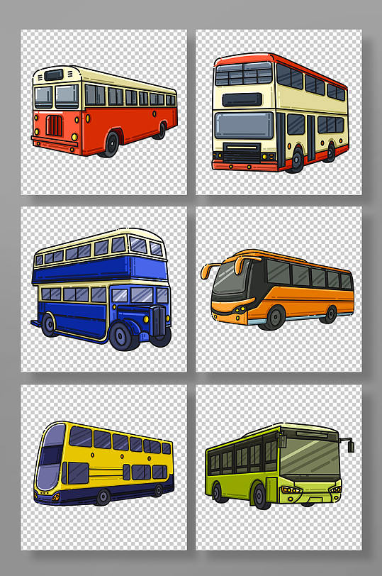 可爱卡通写实公交车巴士交通工具元素插画