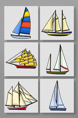 可爱写实帆船交通工具元素插画