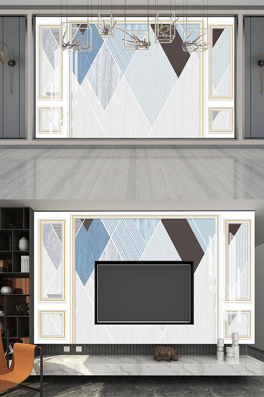 几何异型电视背景墙-众图网
